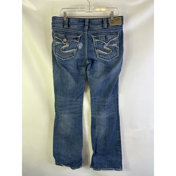 Silver Suki Thick Stitched Boocut Denim Blue Jeans Flap Pockets - Picture 8 of 11